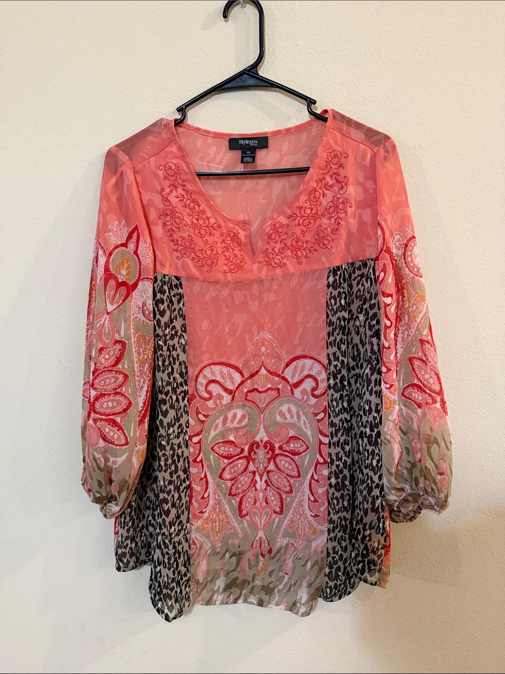 Sigrid Olsen Coral Printed Embroidered Sheer Tunic